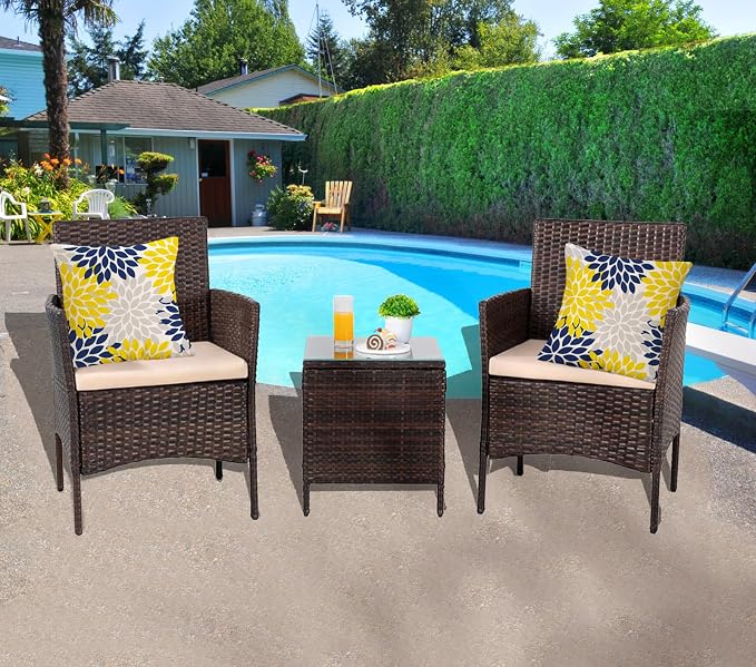 Yellow Blue Dahlia Floral Outdoor Pillow Covers 18x18 Set of 2 Waterproof Abstract Flower Summer Decorative Outdoor Pillow Covers for Patio Furniture Porch Couch Home Decoration (Navy Yellow)