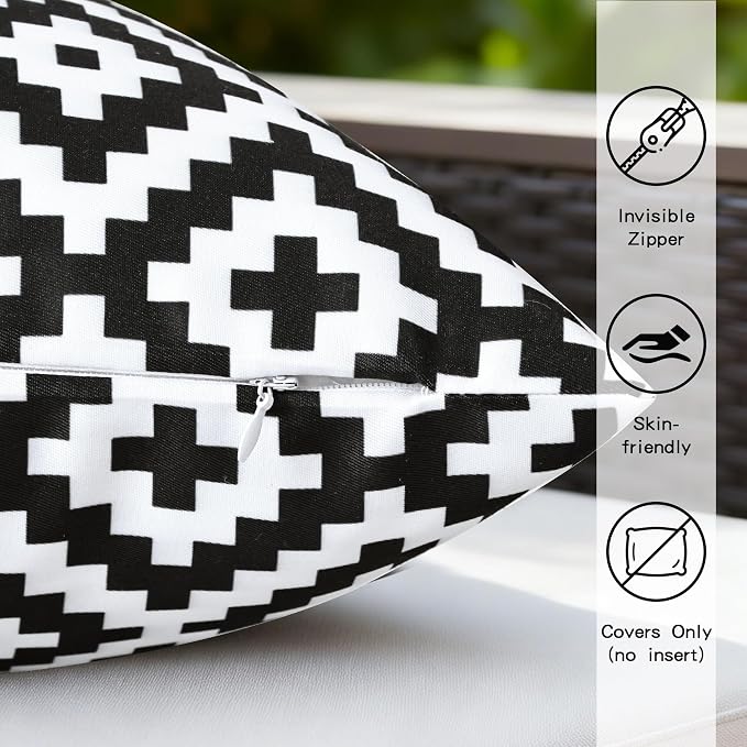 Geometric Outdoor Waterproof Pillow Covers 18x18 Inch Set of 2 | Black and White Modern Geometric Throw Pillows Cover, Decorative Cushion Covers for Summer Patio Garden Porch Sofa