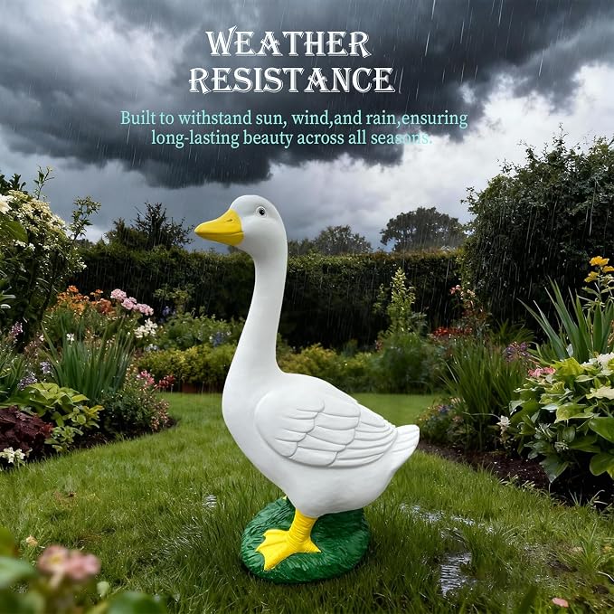 Porch Goose Statue Garden Décor - Large Porch Goose Statues, Lawn Goose Sculpture, 20″ Porch Duck Decoration Resin Material Figurine, Indoor Outdoor Lawn Yard Decor, Unique Housewarming Gifts (White)