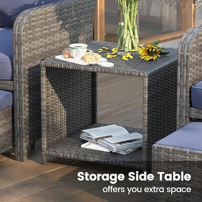 UDPATIO Wicker Patio Chairs with Ottoman Balcony Furniture 5 Pieces Patio Conversation Set for Small Space