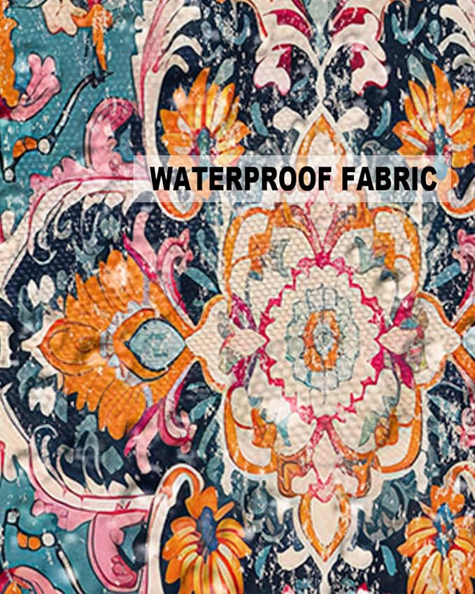 Outdoor Waterproof Pillow Covers Set of 2, Meddle Century Vintage Floral Mural Pattern Patio Throw Pillow Covers, Decorative Cushion Case for Couch Sofa Furniture Garden, 20x12 Inch