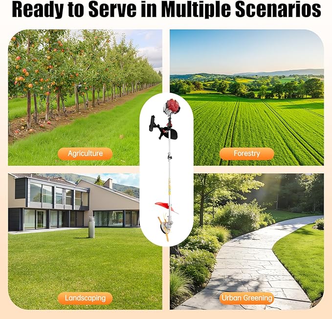 35.88CC 4-Stroke Weed Wacker, 4-Stroke Gas Powered String Weed Trimmer Eater Grass Cutter with 2T Blades, Cordless Trimmer Tools for Garden and Yard