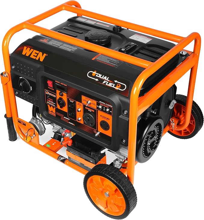 WEN DF623X 6250-Watt 120-Volt/240-Volt Dual Fuel Electric Start Portable Generator with Wheel Kit and CO Shutdown Sensor, Black