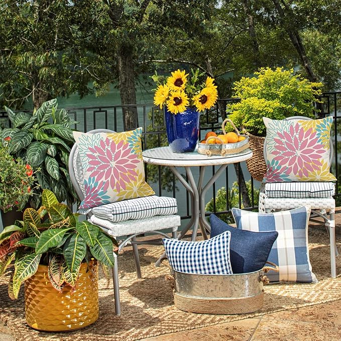 DFXSZ Outdoor Waterproof Pillow Covers 16x16 Set of 2 Pink Yellow Flower | Spring Summer Waterproof Flower Throw Pillowcases（No Inserts）Decor for Valentines Patio Funiture Garden Polyester Covers