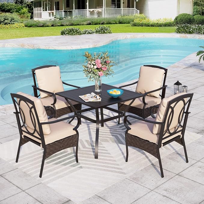 Sophia & Willliam Oversized Outdoor Dining Set 5 Piece Metal Patio Table and Chairs Set with 4 Large Padded Patio Dining Chairs & 37" Square Dining Table, Deck,Lawn,Kitchen Furniture