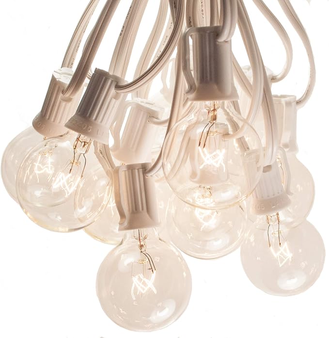 100 Foot G40 Globe String Lights with Clear Bulbs (100 Foot - White Wire) | Great for Weddings, Bistro, Cafe, Market and Tent Lighting