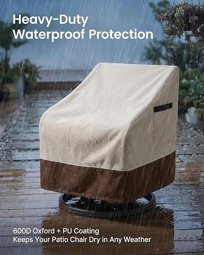 Outdoor Patio Chair Covers 4-Pack, Heavy Duty 600D Oxford Fabric, Weather Resistant Waterproof Furniture Protectors 35W x 37D x 36H inches, Beige and Brown