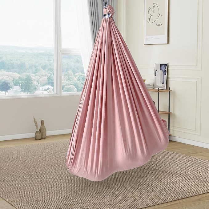 GarveeLife Dual-Layer Compression Sensory Hammock Swing for Kids & Adults, Calming Cuddle Chair, 360° Swivel, Deep Pressure Therapy, Durable & Comfortable, 300 lbs Capacity, Light Pink