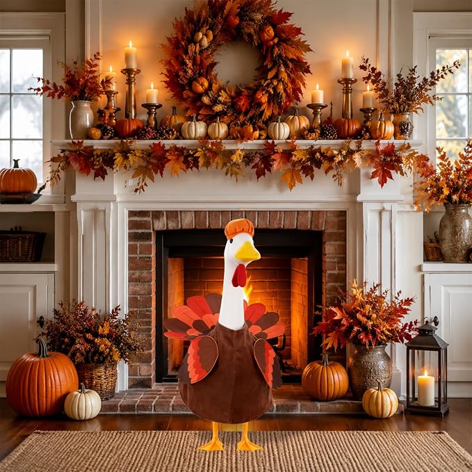 Thanksgiving Goose Outfit Turkey Goose Costume for Outdoor Garden Decor | for 23''H Plastic/Cement Statues, Patio Lawn Yard Decorations