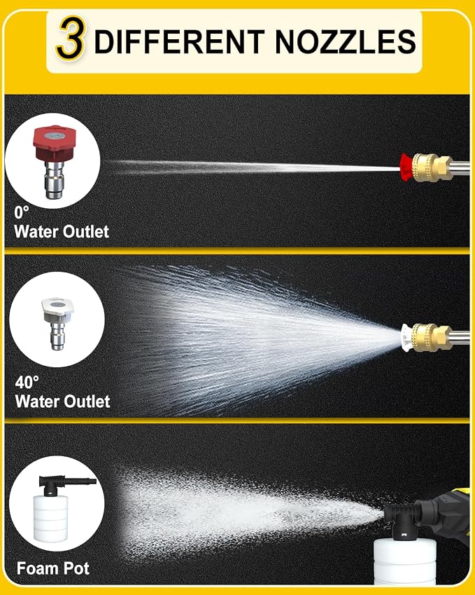 950PSI CordlessPowerWasher with Foam Cannon for Car, Lane, Patio Cleaning, Yellow