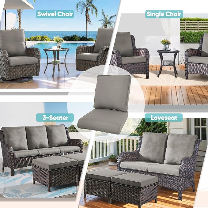 Luxury 22*24*4in Outdoor Patio Cushions, 2 Pieces Grey Outdoor Cushion | Water-Resistant, Reversible, Removable Cover, Stain-Resistant, for Patio Chairs Sofa Couch Loveseat