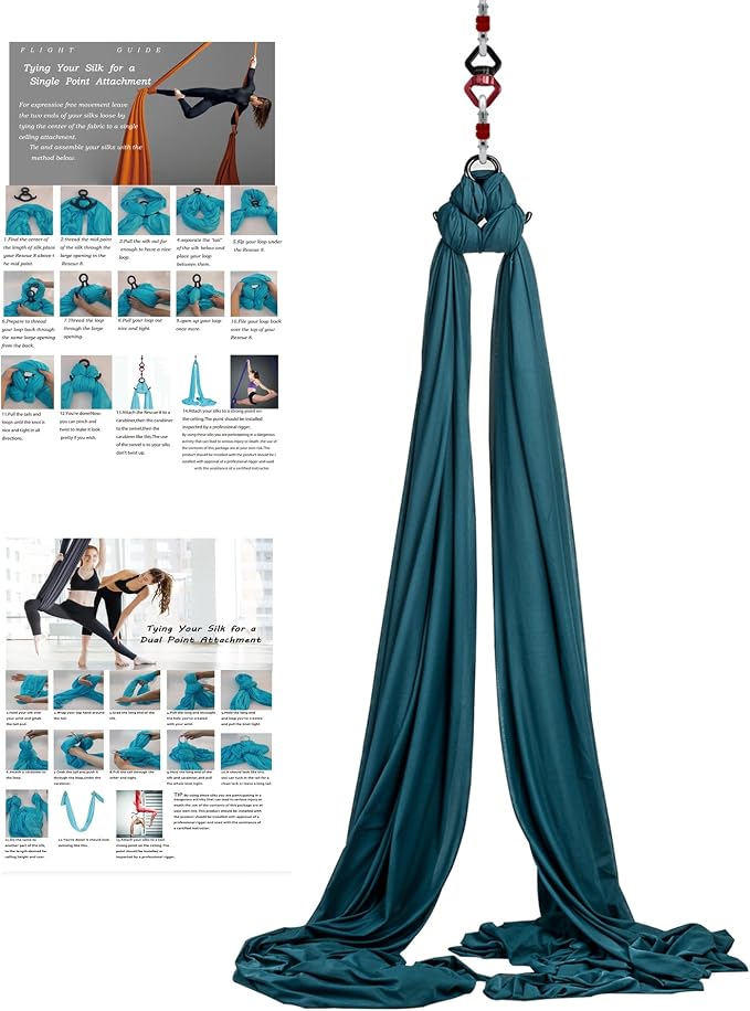 F.Life Aerial Silk 10 Yards Kit Durable Aerial Yoga Hammock with Hardware & Guide Aerial Swing for Acrobatic Flying Yoga