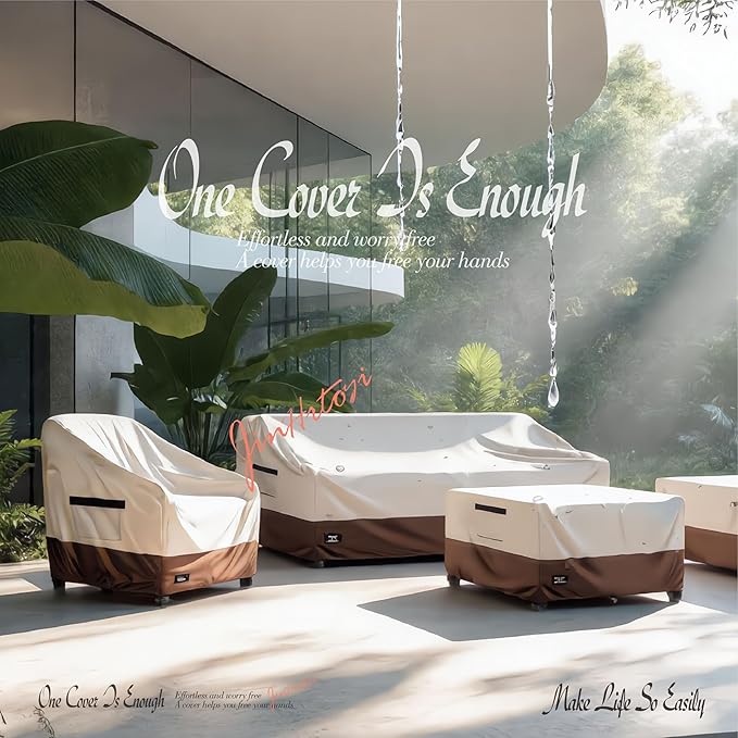 JinHrtoyi 3-Seater Outdoor Couch Cover, 79Wx38Dx35H inches Outdoor Furniture Covers Waterproof,100% Waterproof Heavy Duty Patio Furniture Covers,Beige&Brown Modern Style Outdoor Sofa Cover