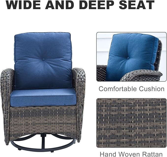HUMMUH 6-Piece Patio Furniture PE Wicker Outdoor Conversation Set,All-Weather Rattan Swivel Rocker Chairs Outdoor Couch Ottomans for Backyard,Poolside,Deck