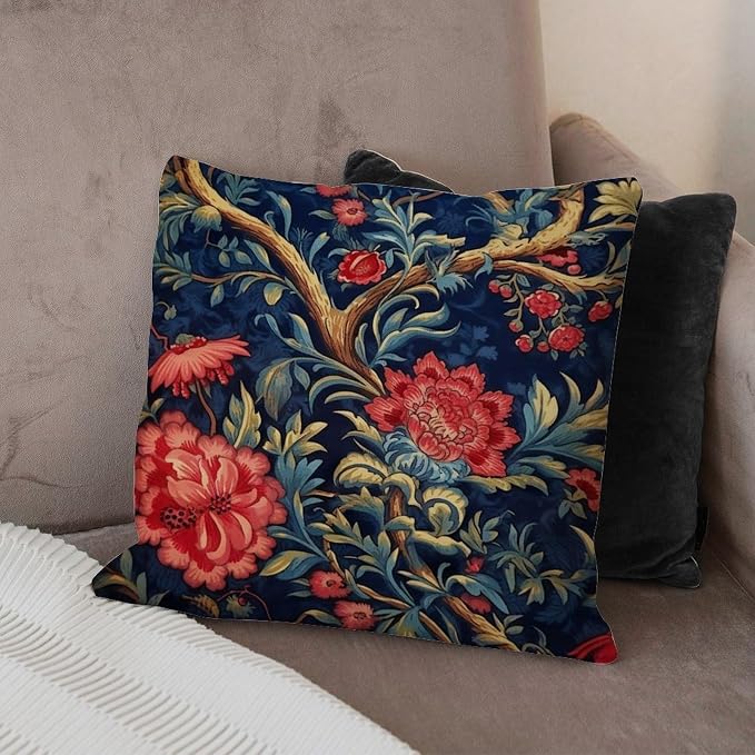 Pillowcase Navy Blue Floral Botanical Cushion Cover Abstract Burgundy Gold Olive Pillow Cover Accent Modern Decorative Pillow Covers for Patio Furniture Porch 18x18 in