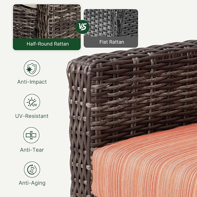 Wicker Patio Conversation Set, Outdoor Patio Furniture Set with Deep Seating, Wide Armrests & Thick Cushions, All-Weather Outdoor Furniture Set for Patio, Porch, Deck & Backyard