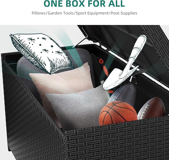 YITAHOME 260 Gallon Wicker Deck Box, XXL All-Weather Outdoor Storage Box, Extra Large Rattan Storage Bin for Patio Furniture, Outdoor Cushions, Pool Storage and Garden Tools (Black)