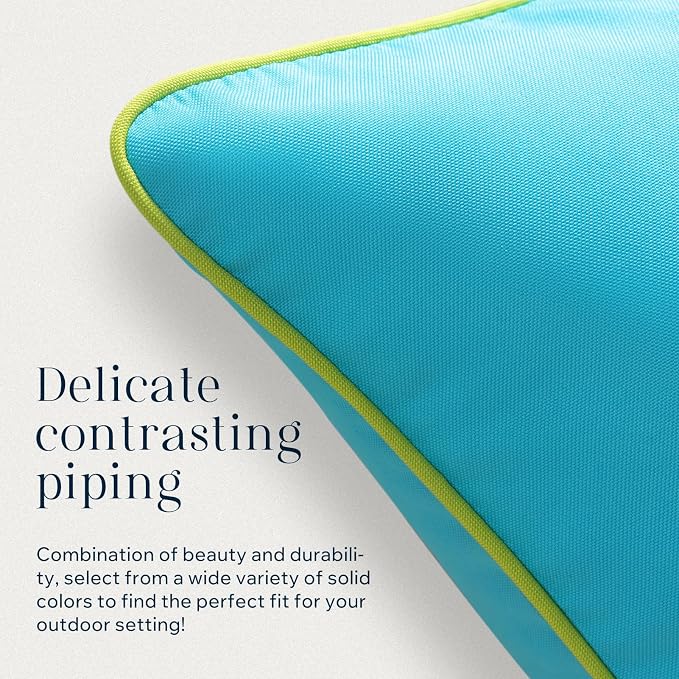 Phantoscope Pack of 2 Outdoor Waterproof Throw Pillow Covers with Contrast Piping, Decorative Square Cushion Case Patio Pillows for Couch Tent, Sky Blue 12x20 inches