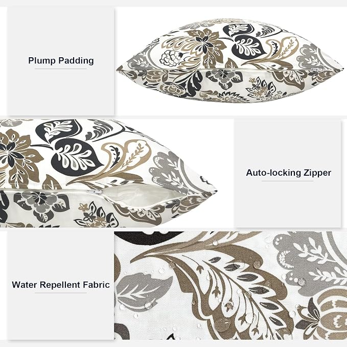 Outdoor Throw Pillows 16x16 Inch, Water Repellent Patio Pillows with Inners Set of 2 for Patio Furniture Home Garden, Dailey Tan