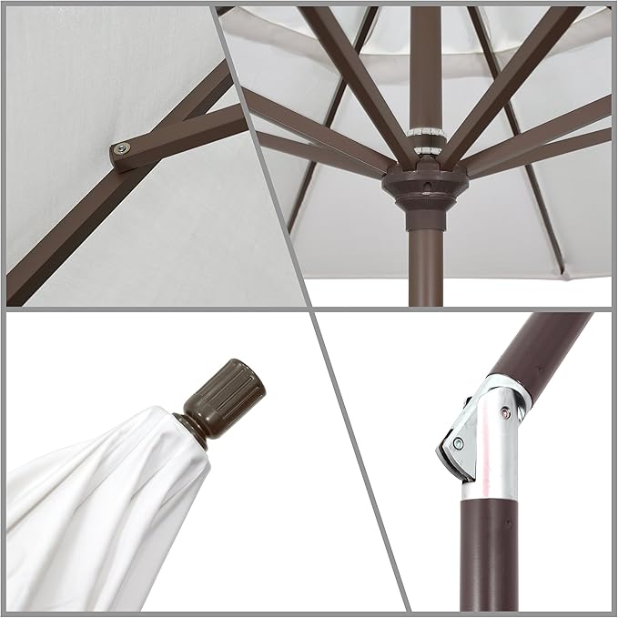California Umbrella 9' Round Aluminum Market Umbrella, Crank Lift, Push Button Tilt, White Pole, Navy/White Olefin