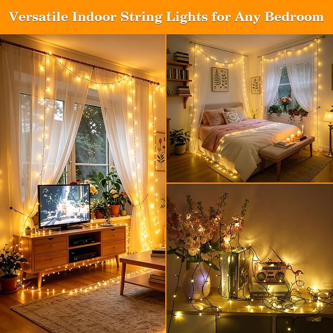 Extra Long 132FT Christmas Decorative Mini Lights, 400 LED Green Wire Fairy Starry String Lights Plug in, Timer & Memory & 8 Modes, for Indoor Outdoor Xmas Tree Wedding Party Decoration,Warm White