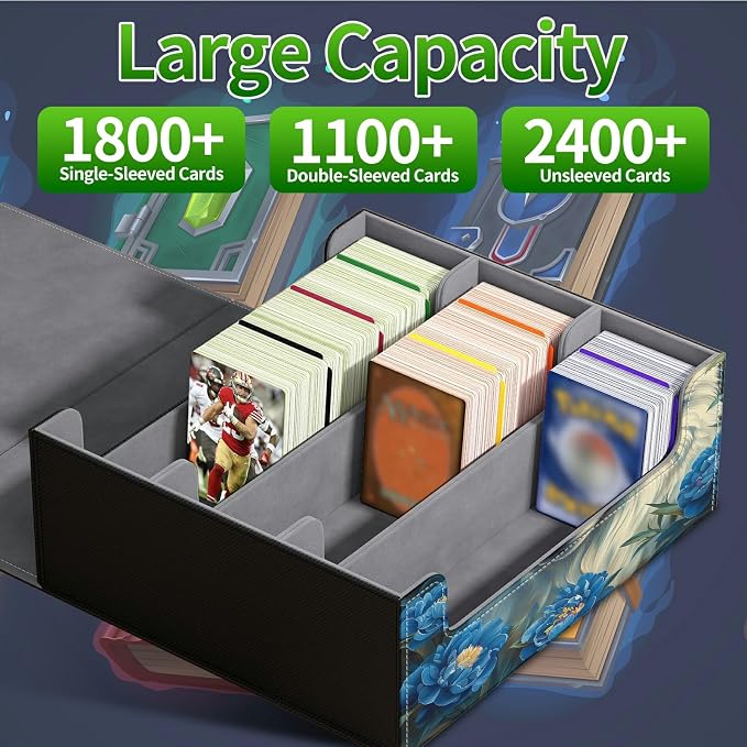 Large Card Deck Box for MTG, Fits 1200+ Sleeved Cards, PU Leather Storage Case with Strong Magnetic Closure, Multiple Colors for TCG CCG Baseball Card Collections, Purple Flower Wolf