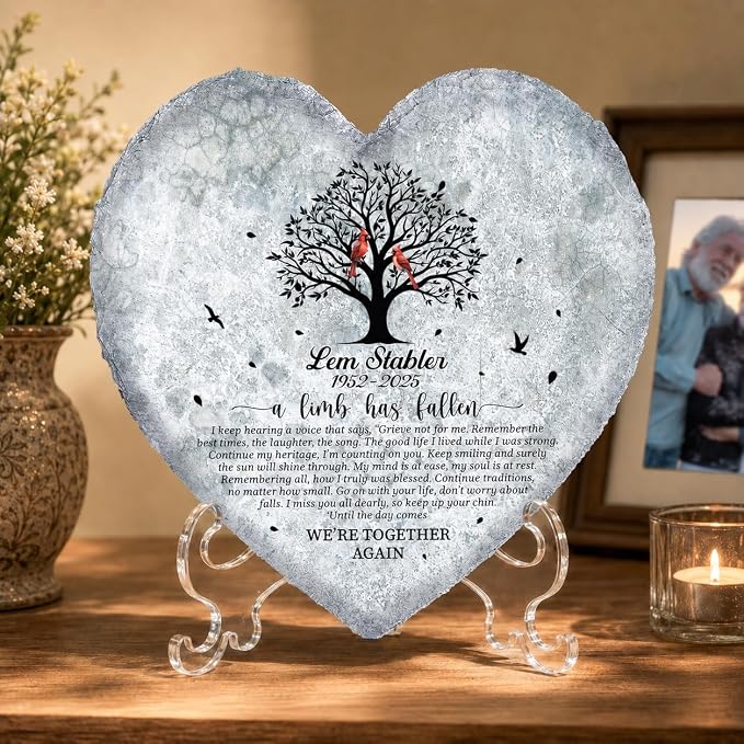 Personalized Memorial Garden Stone with Acrylic Stand, Weatherproof Grave Markers for Cemetery, Bereavement Gift for Loss of Loved One Outside, Grief Heaven Condolence Tree of Life Plaque