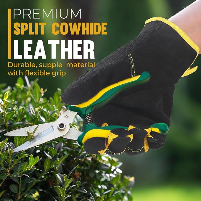 HANDLANDY Leather Gardening Gloves, Leather Work Gloves for Men Women | Durable Utility Men Women Garden Yard Working Glove, for Landscaping, Mechanic, Construction, Driving, Farming, Ranching