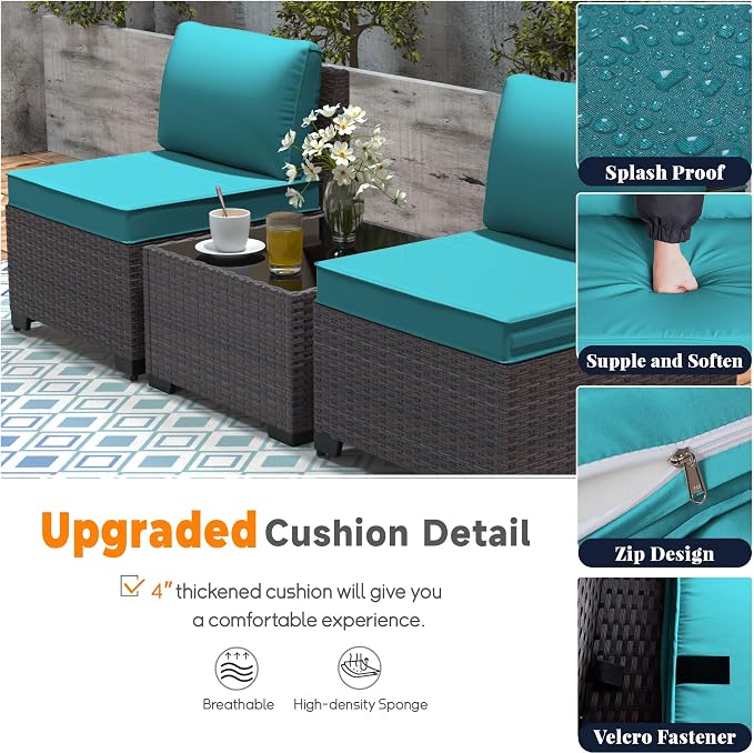 Patio Furniture Set 12 Pieces Outdoor Sectional Sofa Set,PE Rattan Wicker Patio Conversation Set with Thickened Cushions and Glass Coffee Table,Blue