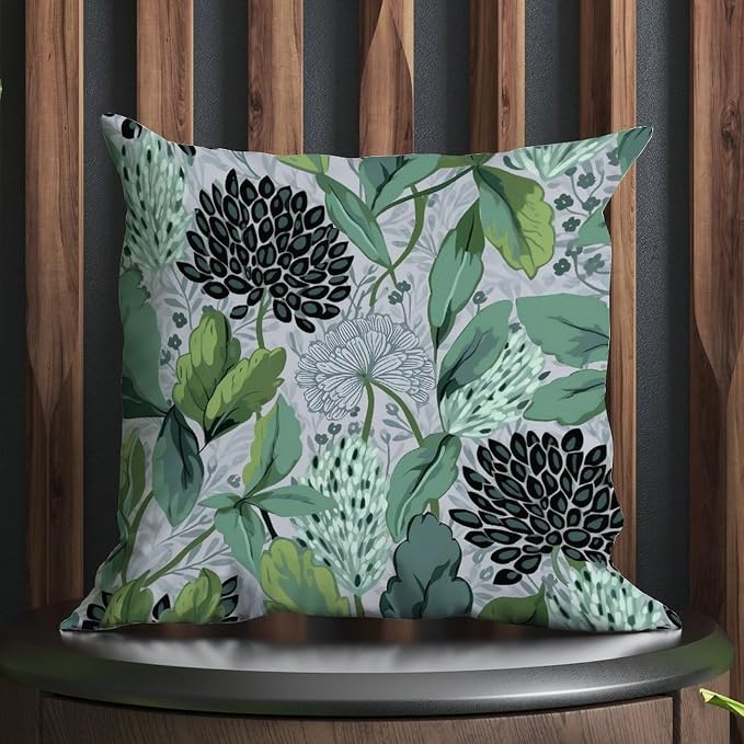 Chinoiserie Floral Outdoor Throw Pillow Covers Green Black Lotus Flower Waterproof Throw Pillowcase 20x20 in Modern Accent Throw Pillow Covers for Patio Furniture Tent Garden