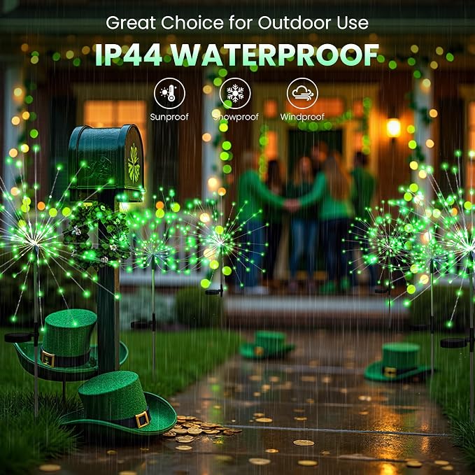 PEVOROS Solar Firework Fairy Garden Lights Outdoor, Green, 6 Pack | 120 LEDs, Waterproof, Fairy Garden Decor, Auto On/Off, Solar Powered, for Yard, Patio, Porch, Flower Pot, Pathway