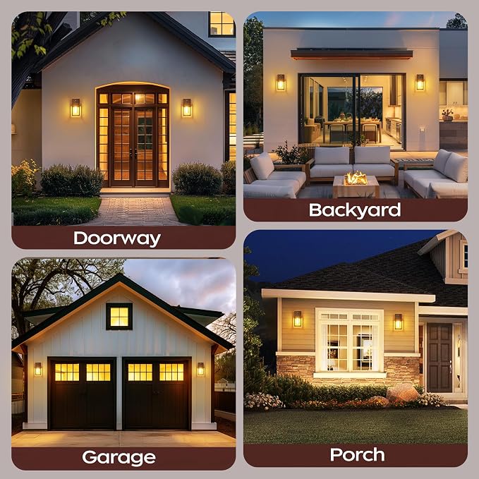 Dusk to Dawn Exterior Lighting Fixtures, Outdoor Porch Light Wall Sconce | 10.65 inch, Anti-Rust Metal Frame, Tempered Glass, E26 Base, Waterproof, Sensor Wall Lantern for Patio, Garage, Entryway