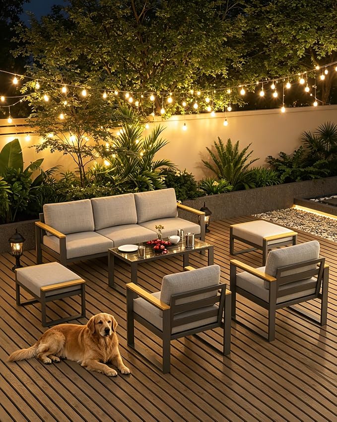 Aluminum Outdoor Patio Furniture - 1 Pcs 3-Seat Sofa and Coffee Table, All-Weather Metal Modern Outside Furniture with Washable Thick Cushion for Balcony, Garden, Deck, Backyard,Gray