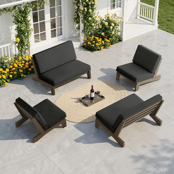 Pia Ricoo 4 Piece Patio Furniture Sets, Outdoor Furniture with 2 Chairs & Coffee Table, Patio Conversation Set for Backyard, Deck, Lawn, Drak