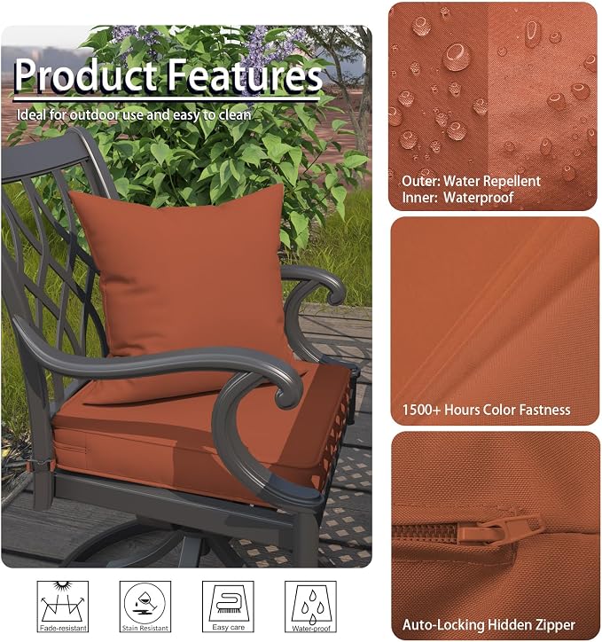 Large 20x20 Inch Outdoor Throw Pillow Covers Cushion Case Set of 2 Waterproof Durable Decorative Cushion for Patio, Deck, Poolside and Outdoor Furniture, Red