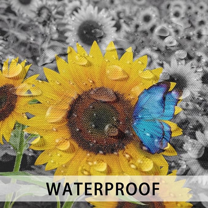 Throw Pillow Covers, Sunflower Butterfly, Set of 2, 18 x 18 Inch | Farmhouse Yellow Blue Outdoor Waterproof Square Cushion Case Garden Decorative for Couch Beach Patio