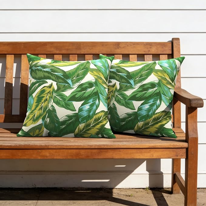 Outdoor Pillows with Insert 20x20 Inch, Waterproof Throw Pillow for Patio Furniture, Decorative Back Cushion for Garden Home Sofa Office Chair, Set of 2, Lush Leaf Jungle