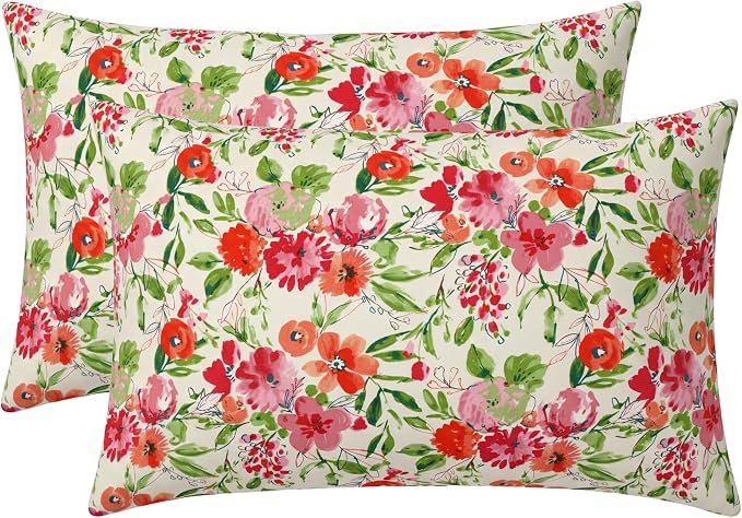 RSH DECOR: Lumbar Jumbo Throw Pillows Set of 2 | 26” x 16" | All-Weather Spun Fabric | Outdoor Support Pillows for Patio Furniture | Made in USA (Bettina Garden)
