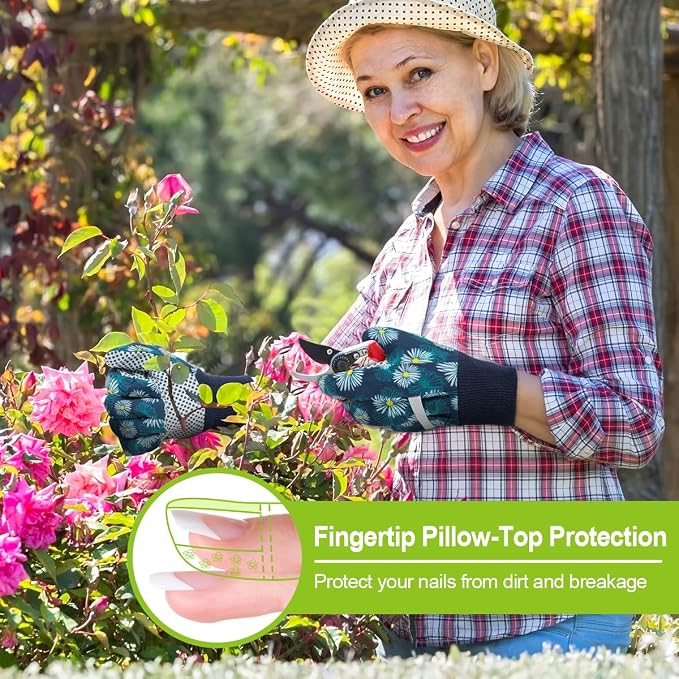 Ainiv Floral Gardening Gloves for Women/Ladies, Non-Slip Garden Work Gloves | Breathable Yard Work Glove Light Working Gloves