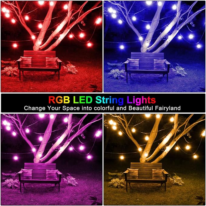 Mlambert Multicolor 144FT(3x48FT) LED Patio String Light with Remote, Black | Plug in, 8 Lighting Modes, 45+6 S14 RGB Edison Bulbs, Dimmable, Shatterproof, Waterproof, Connectable, for Bistro Balcony