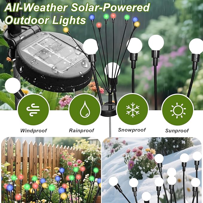 2 Packs Firefly Lights Solar Outdoor, 16 LED Multicolor Solar Walkway Lights Outdoor, Waterproof Garden Decor with 2 Modes, Lawn Light for Front Yard Backyard Yard and Pathway