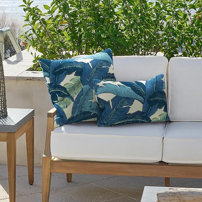 Outdoor Lumbar Pillow Covers 12”x20”, Rectangle Throw Pillow Covers for Patio Furniture, Decorative Lumbar Cushion Case for Garden Balcony Couch Office Chair, Pack of 2, Swaying Palms Blue