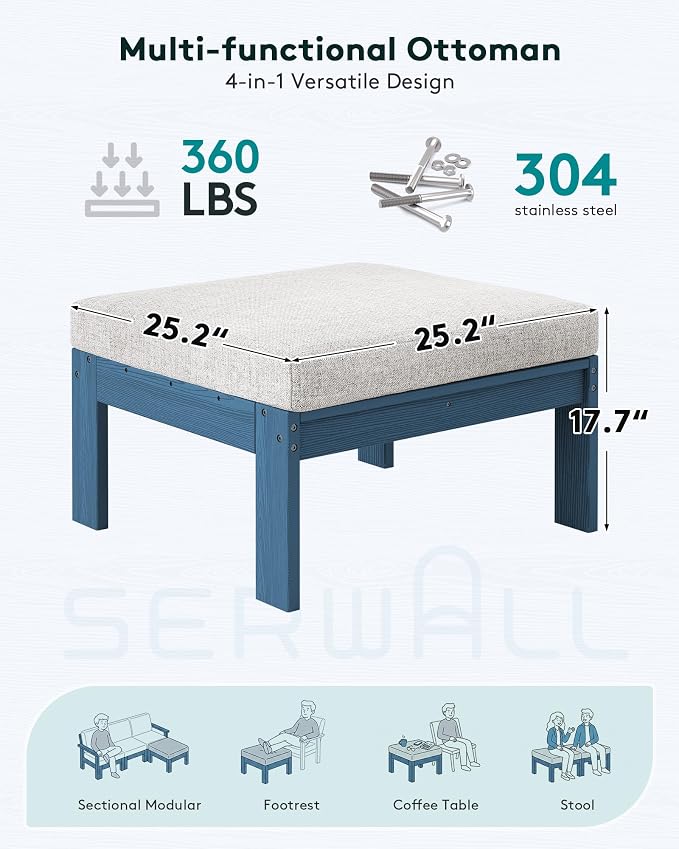SERWALL HDPE Outdoor Ottoman with Cushions