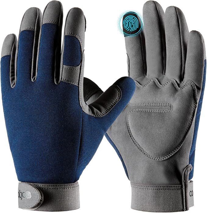 COOLJOB Thorn Proof Garden Gloves with Touchscreen Fingers for Men, Rose Pruning Work Gloves with Palm Cushion for Gardener, Farmer and Landscaper (Navy 1 Pair XL)