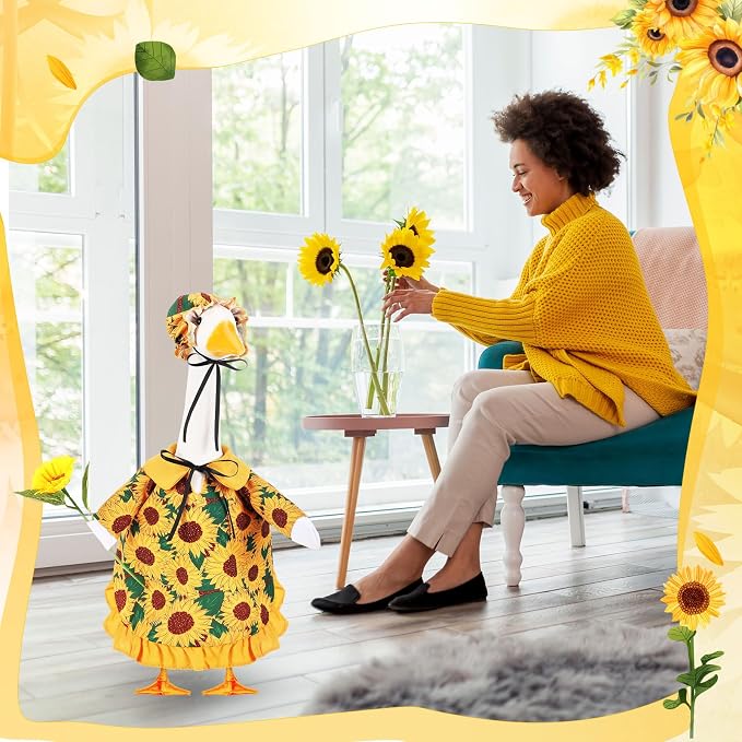 FuWeave Summer Sunflower Goose Outfit Lawn Porch Goose Clothes Costume 23" Geese Outdoor Patio Yard Lawn Art Decoration