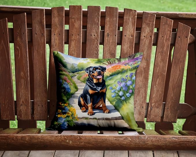 Caroline's Treasures Rottweiler Spring Path Throw Pillow Machine Washable, Indoor Outdoor Decorative Pillow for Couch, Bed or Patio, 14Hx14W