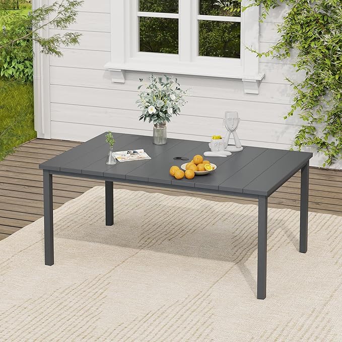 VICLLAX 7 Pieces Patio Dining Set, Patio Furniture Set of 6 Patio Swivel Dining Chairs and Rectangular Patio Table, Grey Chairs & Dark Grey Tabletop