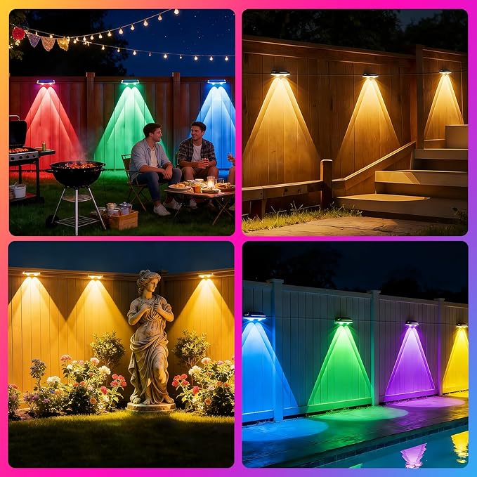 AHAWILL Outdoor Fence Lights,7 Fixed Colors & Color Changing Modes,IP67 Smart Fence Lighting with Remote Control,App Control,LED Light for Outdoor Decor,Wired 24 Packs(150ft)