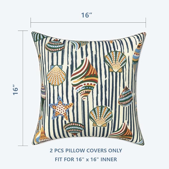 LVTXIII Outdoor Throw Pillow Covers Set of 2, Patio Waterproof Pillow Cases Fade Resistant Accent Pillow Covers for Home and Garden Furniture Decoration, 16x16, Crayon Shells