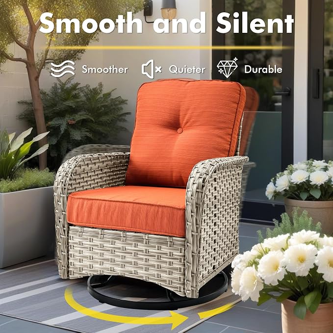 CAODOC Outdoor Sectional Patio Furniture Set,10 Pieces Wicker Conversation Sets L Shaped Couch,Out Door Sofa Outside Furniture with Swivel Chairs,Red-Striped